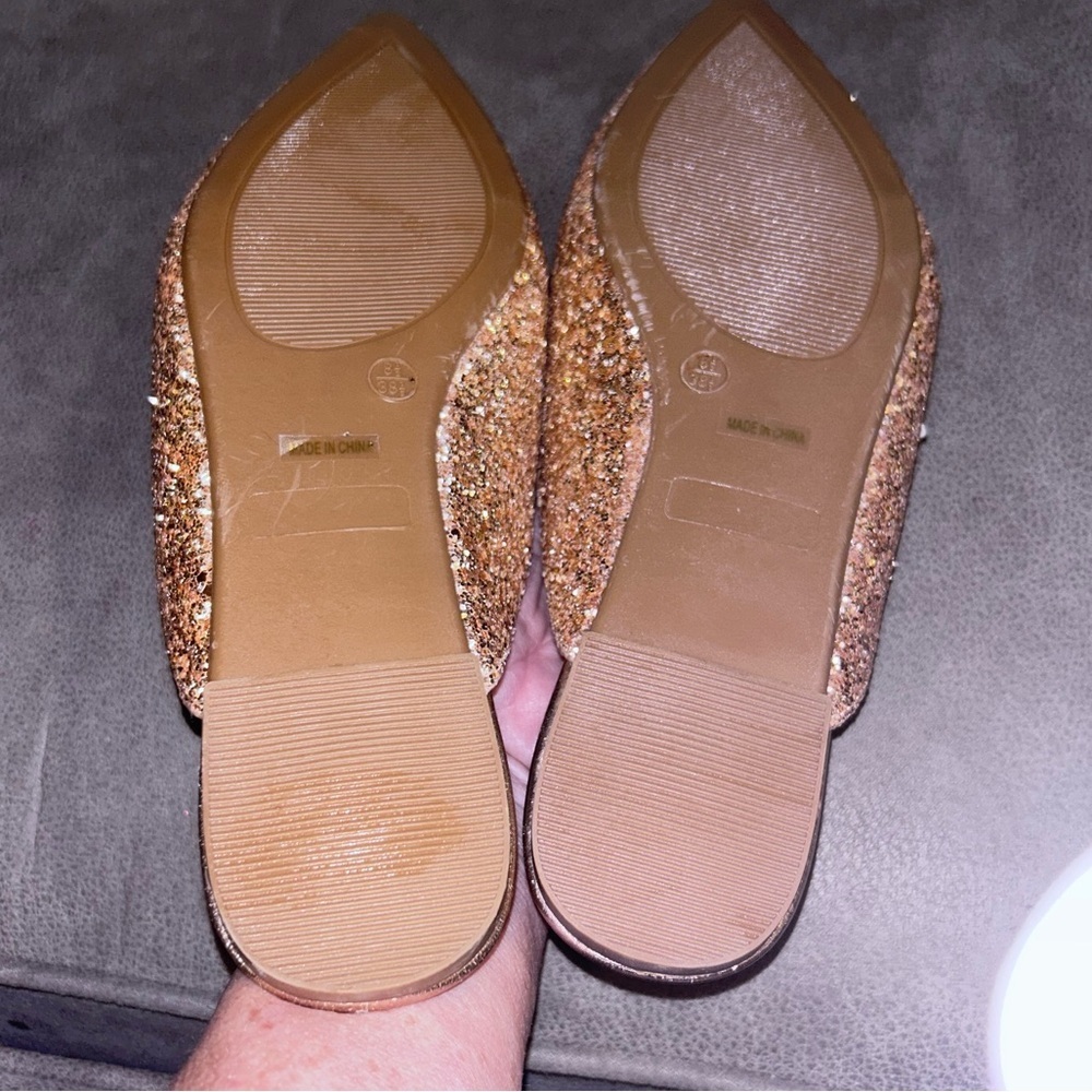 Shoes sale 50%off Lulus Joelle Rose gold cooper Glitter  8.5  mules flat S14 - Picture 5 of 8